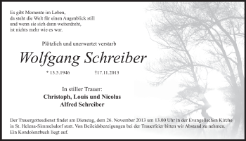 Traueranzeige von Wolfgang Schreiber von Pegnitz-Zeitung